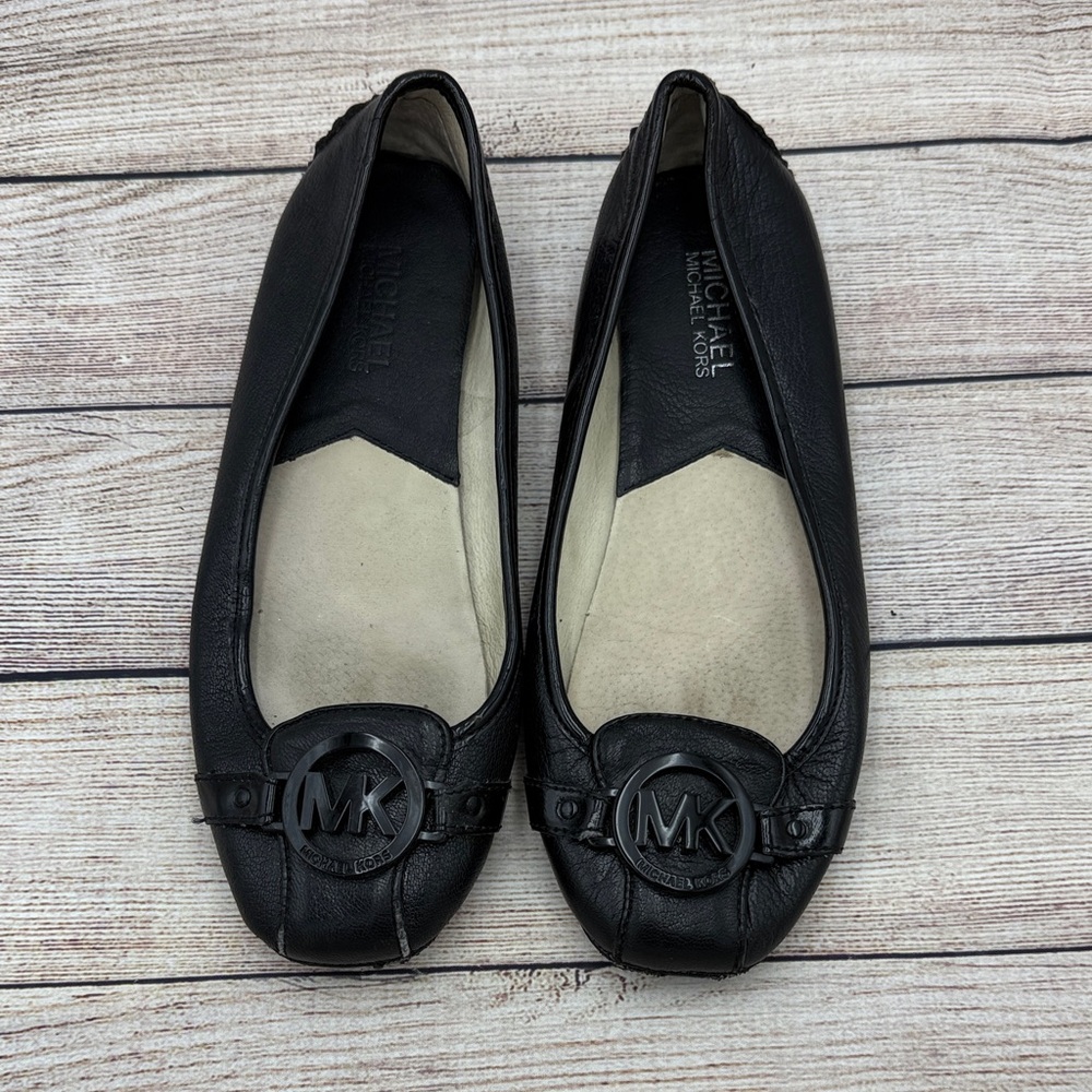 Michael Kors Black Leather Loafers with MK Emblem